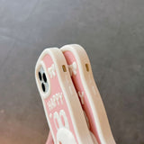 EIDERWOOD iPhone 14 Pro Max Silikon Deksel med 3D-Kanin - Rosa / Hvit