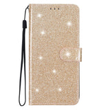 Samsung Galaxy S23 FE Flip Deksel med Lommebok og Stropp - Glitter - Gull