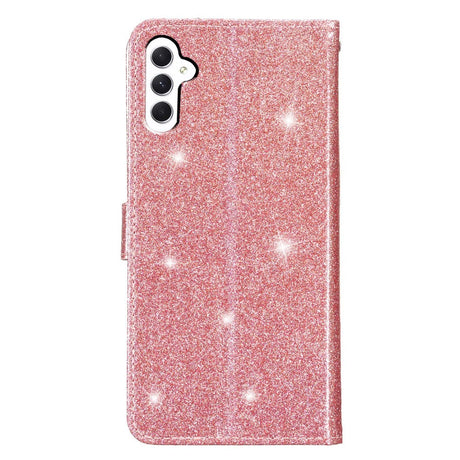 Samsung Galaxy A25 (5G) Flip Deksel med Lommebok og Stropp - Glitter - Rose Gold