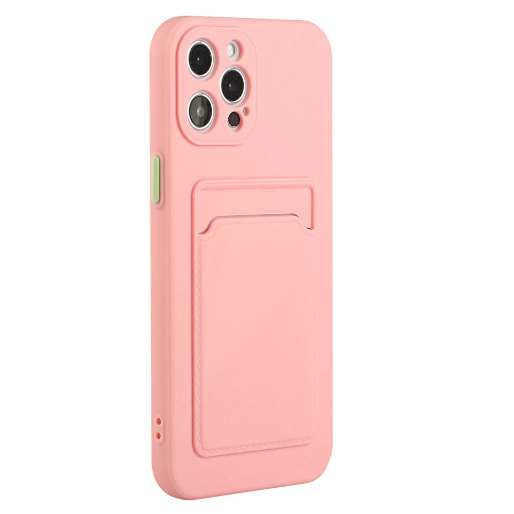 iPhone 15 Pro Fleksibelt Plast Deksel m. Kortholder - Rosa