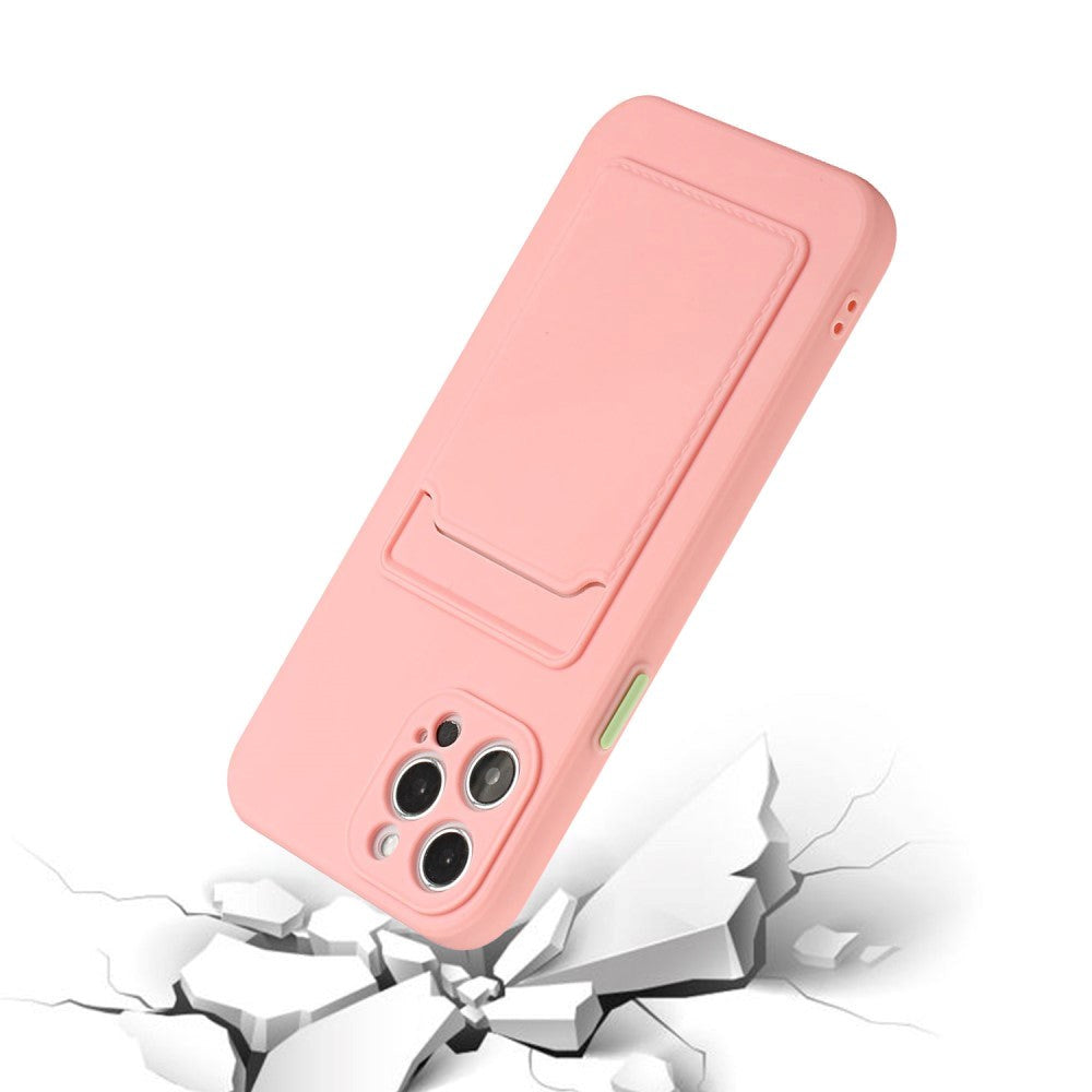 iPhone 15 Pro Fleksibelt Plast Deksel m. Kortholder - Rosa