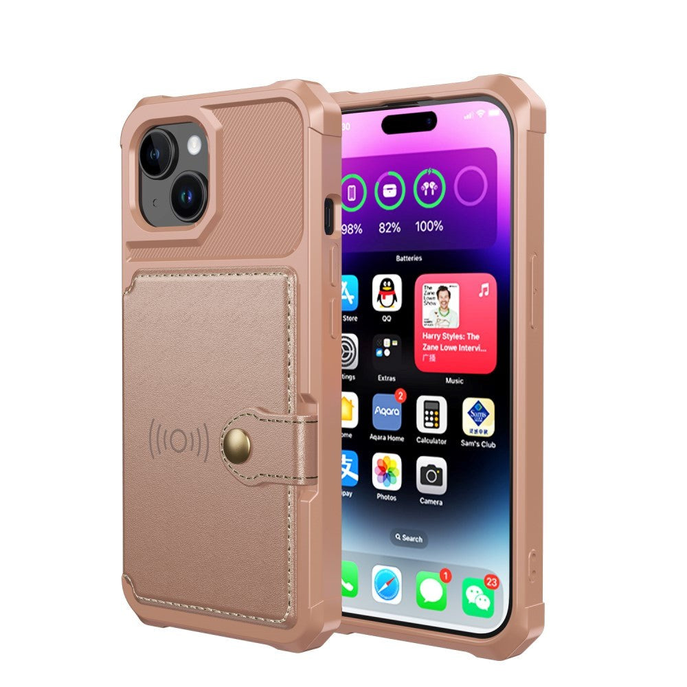 iPhone 15 Hybrid Deksel med Lommebok - Rose Gold