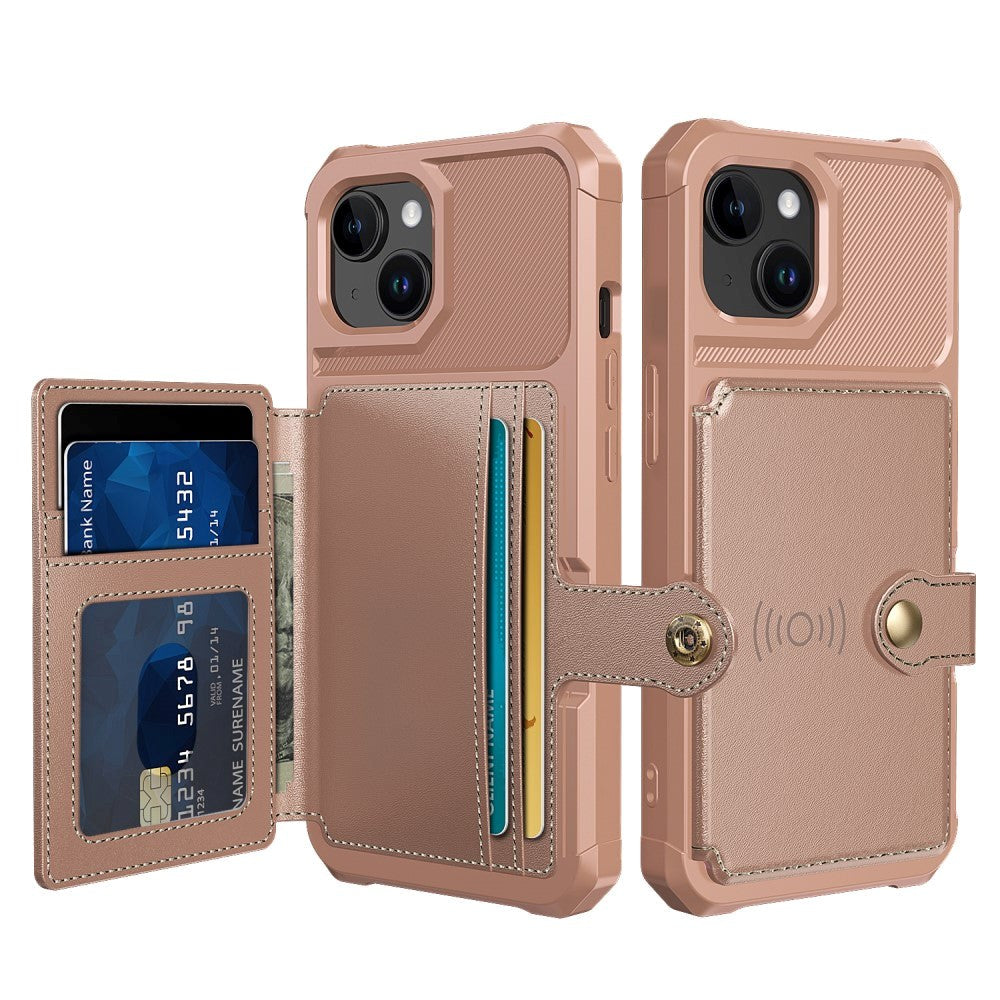 iPhone 15 Hybrid Deksel med Lommebok - Rose Gold