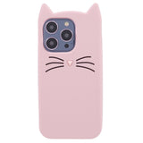 iPhone 14 Pro Silikon Deksel m. 3D Katt - Rosa