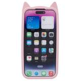 iPhone 14 Pro Silikon Deksel m. 3D Katt - Rosa