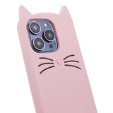 iPhone 14 Pro Silikon Deksel m. 3D Katt - Rosa