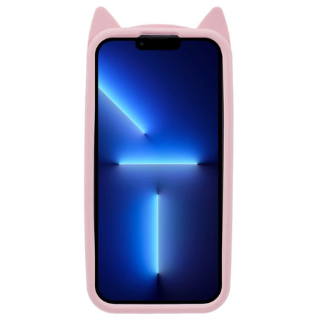 iPhone 13 Pro Silikon Deksel m. 3D Katt - Rosa