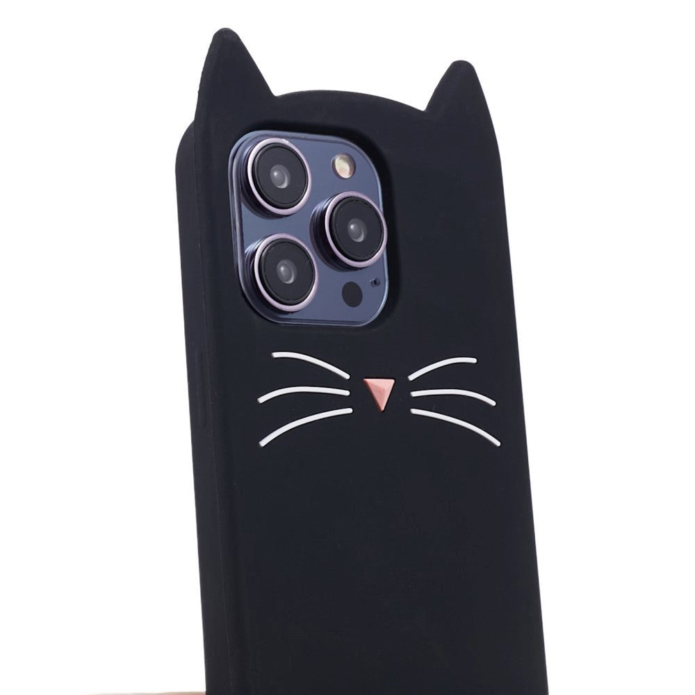 iPhone 13 Pro Max Silikon Deksel m. 3D Katt - Svart