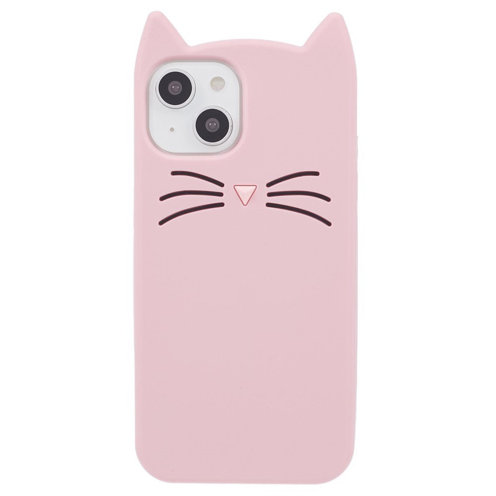 iPhone 13 Silikon Deksel m. 3D Katt - Rosa