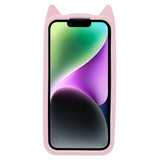 iPhone 14 Silikon Deksel m. 3D Katt - Rosa