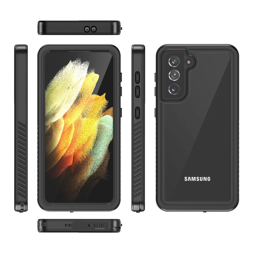 Samsung Galaxy S21 - Vanntett Hybrid Deksel m. Innebygd Skjermbeskytterfilm - Gjennomsiktig / Svart
