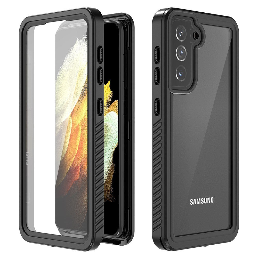 Samsung Galaxy S21 - Vanntett Hybrid Deksel m. Innebygd Skjermbeskytterfilm - Gjennomsiktig / Svart