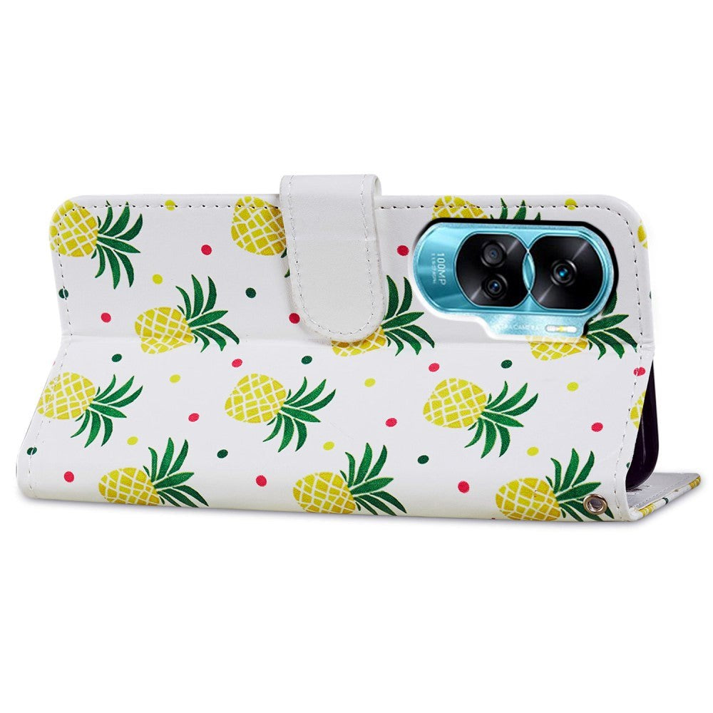 Honor 90 Lite Kunstskinn Deksel m. Lommebok og Stropp - Ananas