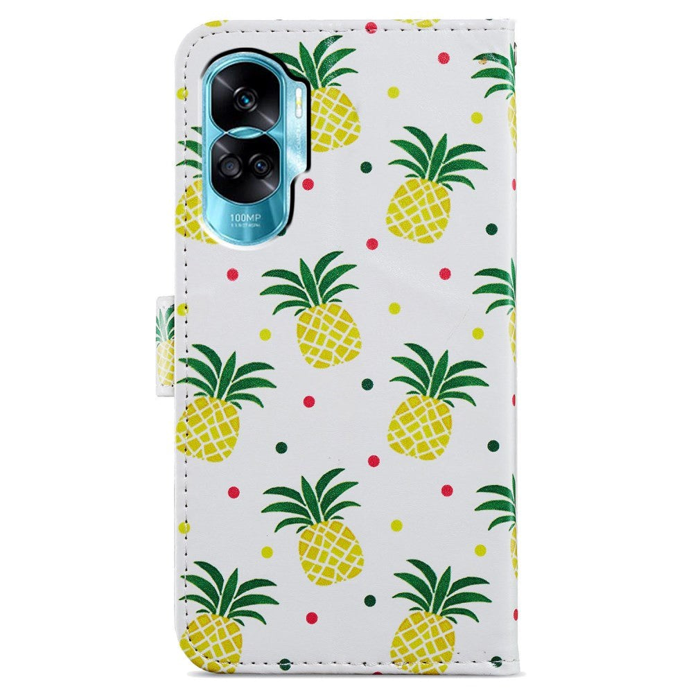 Honor 90 Lite Kunstskinn Deksel m. Lommebok og Stropp - Ananas