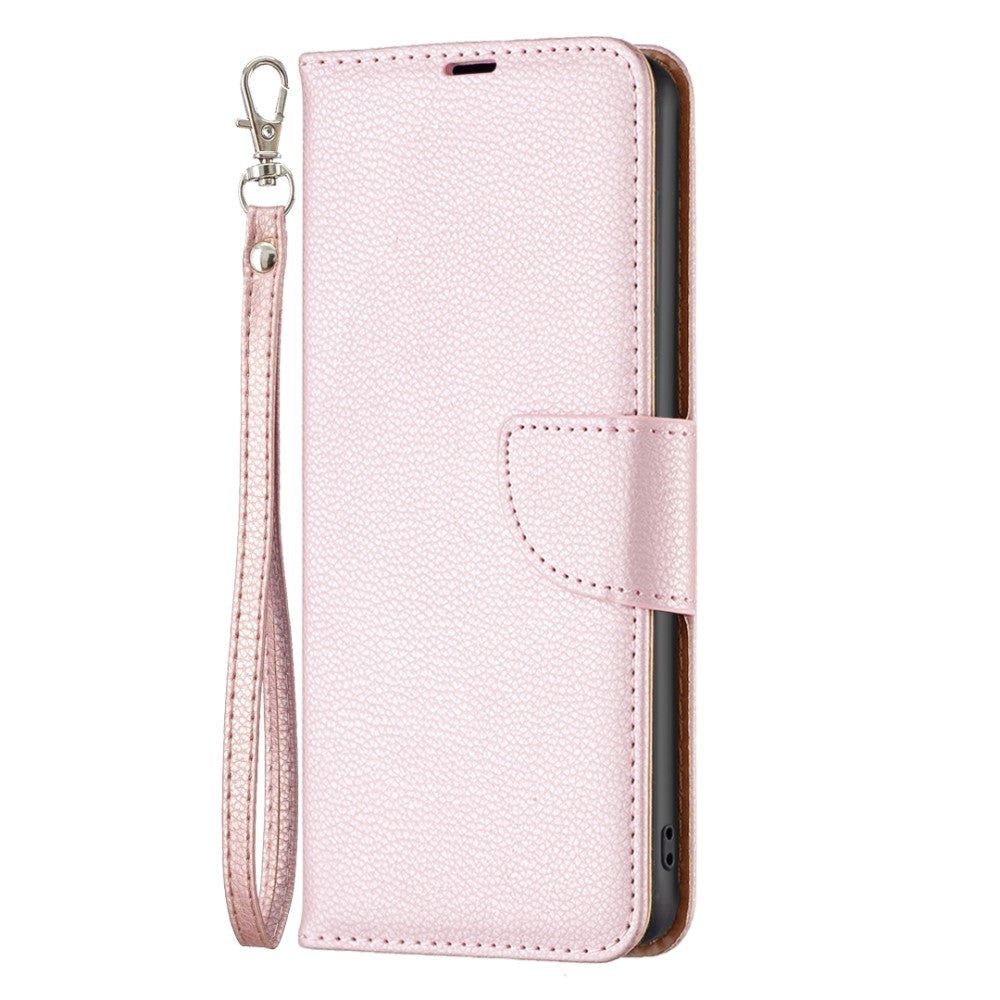 Samsung Galaxy A15 (5G) / A15 PU Litchi Skin Flip Deksel med Lommebok & Stropp - Rose Gold