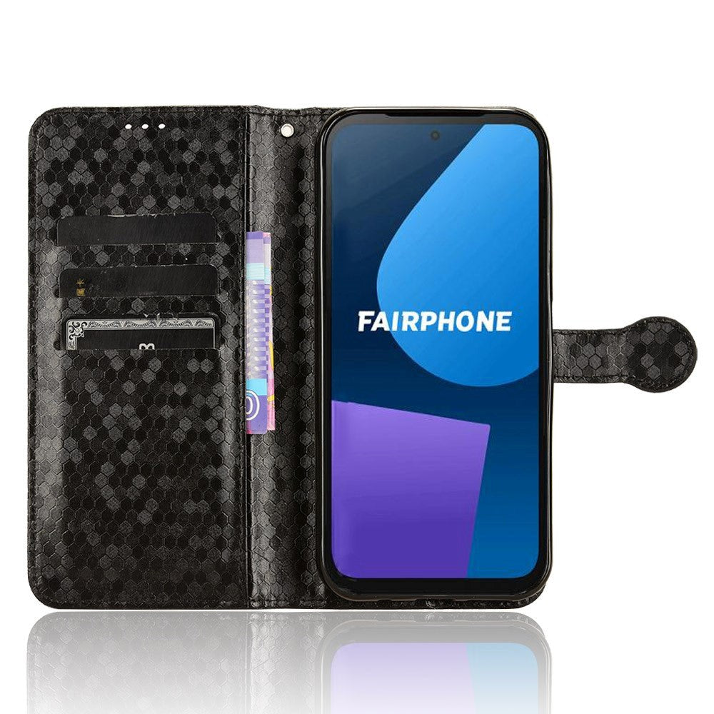 Fairphone 5 Kunstskinn Flip Deksel med Lommebok - Heksagon - Svart