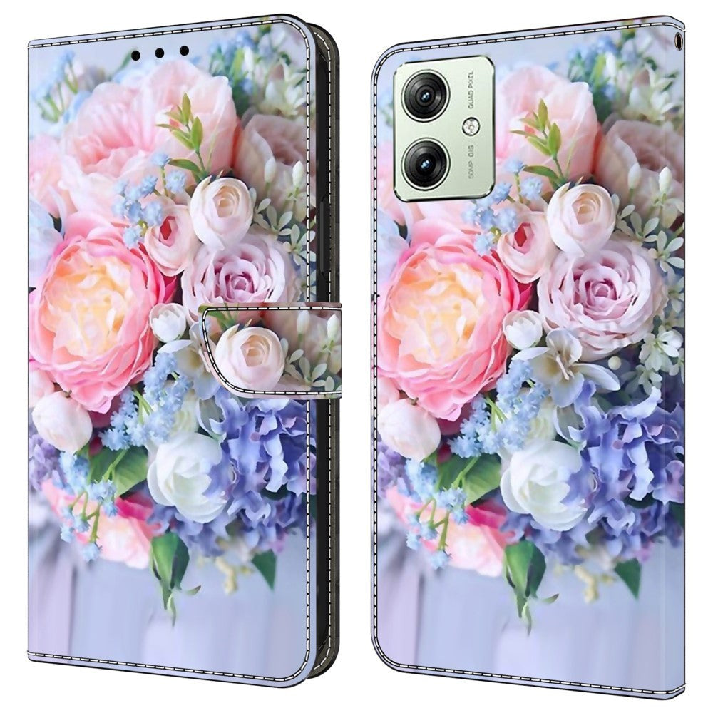 Motorola Moto G54 Deksel i Kunstskinn med Lommebok og Trykk - Blomsterbukett