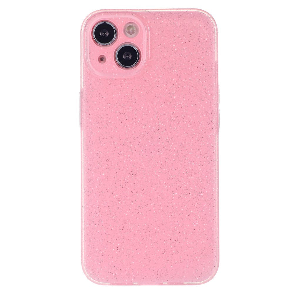 iPhone 15 Fleksibelt Plastdeksel med Glitter - Rosa