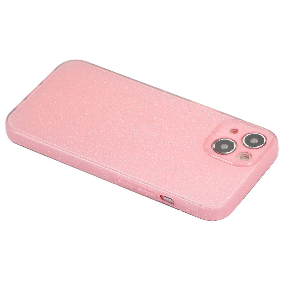 iPhone 15 Fleksibelt Plastdeksel med Glitter - Rosa