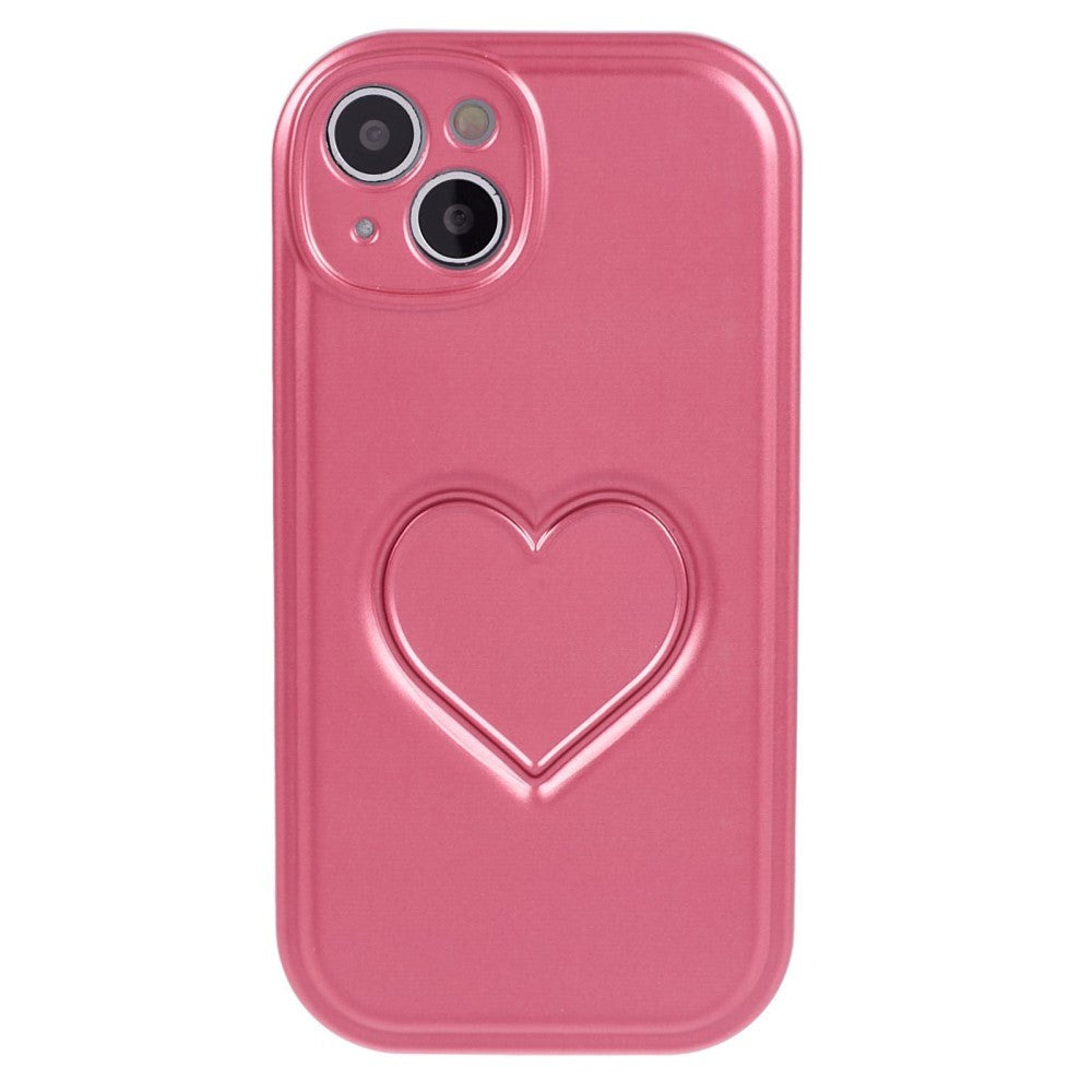 iPhone 15 Fleksibelt Plastdeksel med Hjerte - Pink