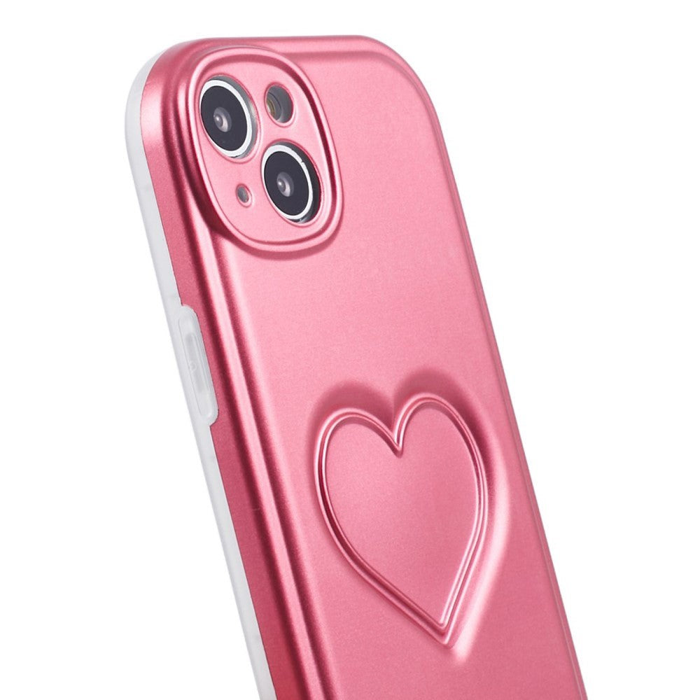 iPhone 15 Fleksibelt Plastdeksel med Hjerte - Pink