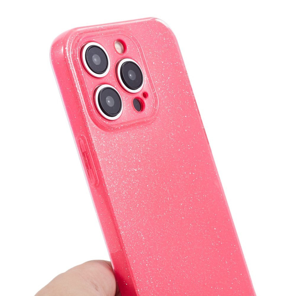 iPhone 15 Pro Fleksibelt Plastdeksel med Glitter - Pink