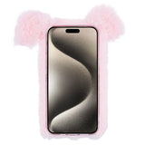 iPhone 15 Pro Fleksibelt Plastbakdeksel m. Pels - Gris - Rosa