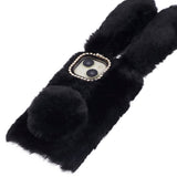 iPhone 15 Fleksibelt Plastbakdeksel m. Pels - Kaninører - Svart