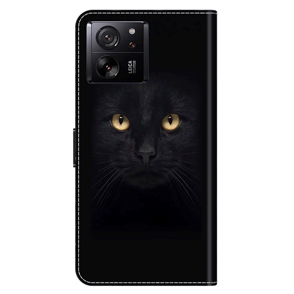 Xiaomi 13T / 13T Pro Deksel i Kunstskinn med Lommebok og Trykk - Svart Katt