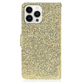 iPhone 15 Pro Kunstskinn Deksel med Lommebok og Stropp - Glitter Design - Gull