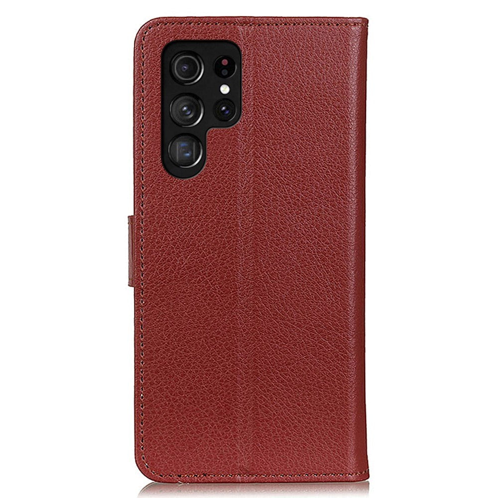 Samsung Galaxy S24 Ultra PU Litchi Skin Flip Deksel med Lommebok - Brun