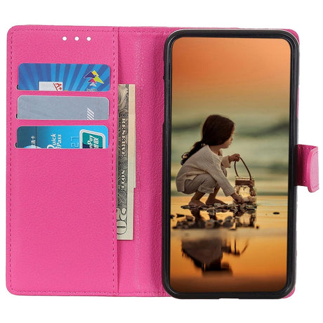 Samsung Galaxy S24 Ultra PU Litchi Skin Flip Deksel med Lommebok - Rosa