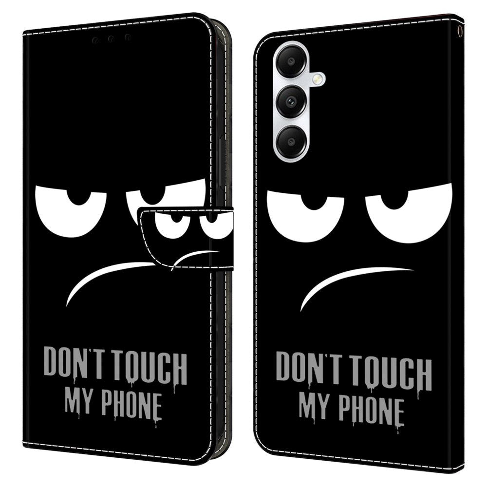 Samsung Galaxy A05s Flip Deksel i Skinn med Lommebok og Trykk - "Don't Touch My Phone"