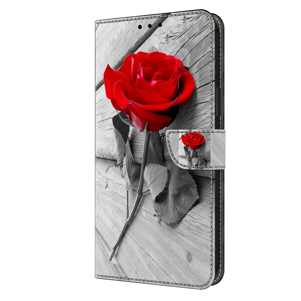 Samsung Galaxy A05s Flip Deksel i Skinn med Lommebok og Trykk - Rose