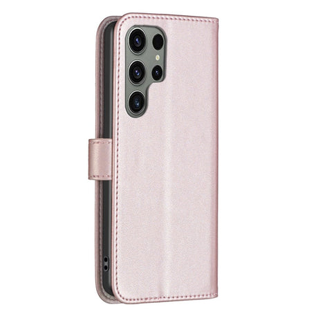 Samsung Galaxy S24 Ultra Kunst Skinn Flip Deksel m. Stativ & Lommebok - Rose Gold