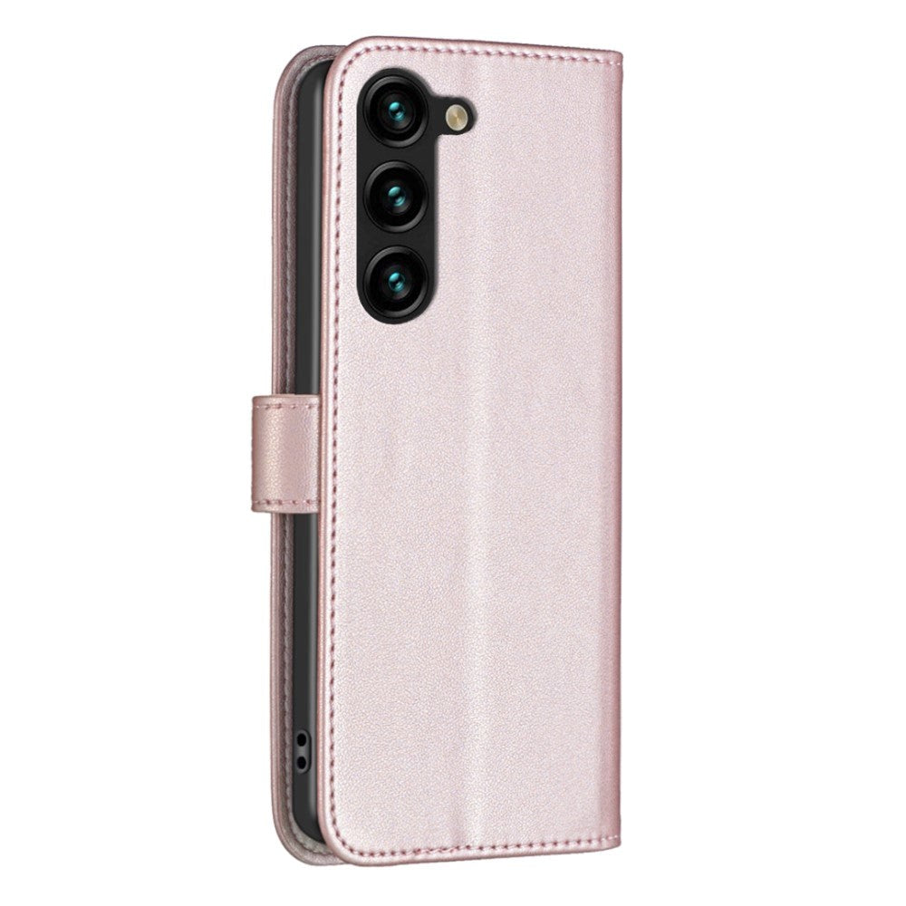 Samsung Galaxy S24+ (Plus) Kunst Skinn Flip Deksel m. Stativ & Lommebok - Rose Gold