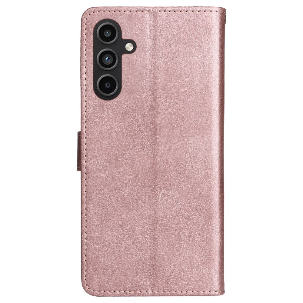 Samsung Galaxy A15 (5G) / A15 Kunstskinn Flippdeksel med Lommebok og Stropp - Rose Gold