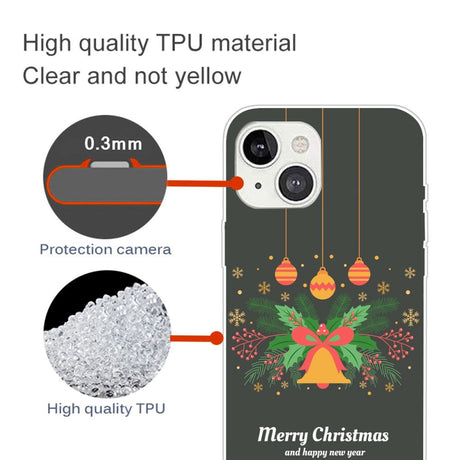 iPhone 15 Plus Fleksibelt Plast Jul Deksel - Merry Christmas - Julekrans og Juleklokke