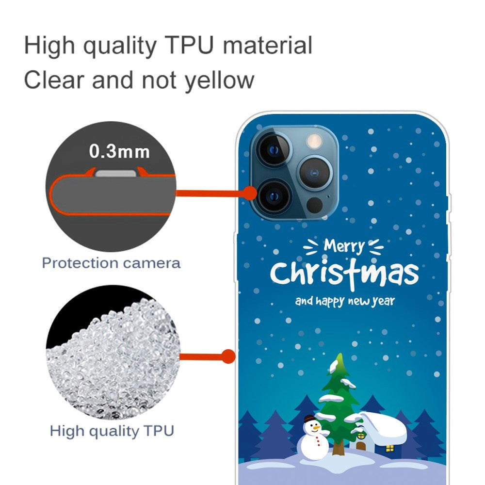 iPhone 15 Pro Fleksibelt Plast Jul Deksel - Merry Christmas - Snømann og Juletre