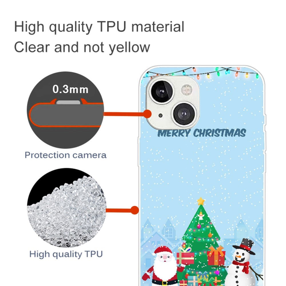 iPhone 15 Fleksibelt Plast Jul Deksel - Merry Christmas - Julenissen og Snømannen