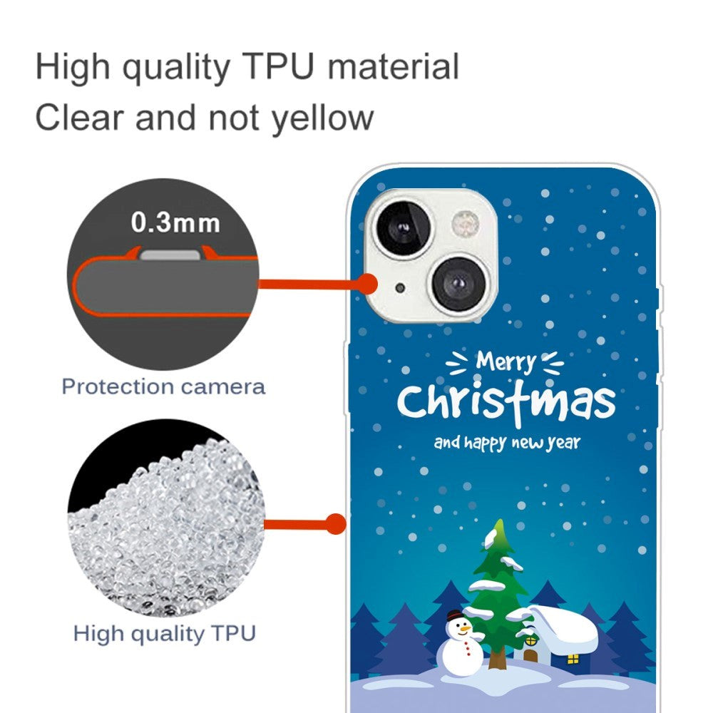 iPhone 15 Fleksibelt Plast Jul Deksel - Merry Christmas - Snømann og Juletre