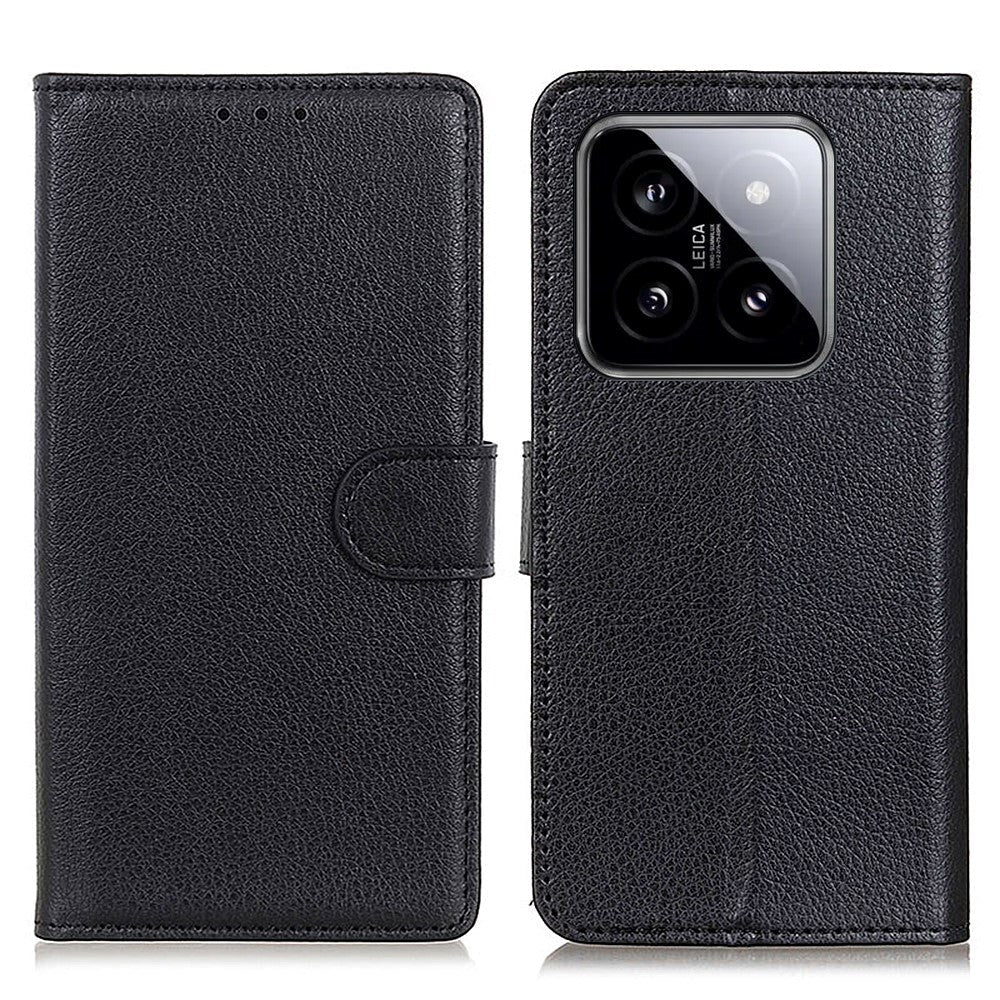 Xiaomi 14 Pro PU Litchi Skin Flip Deksel med Lommebok - Svart