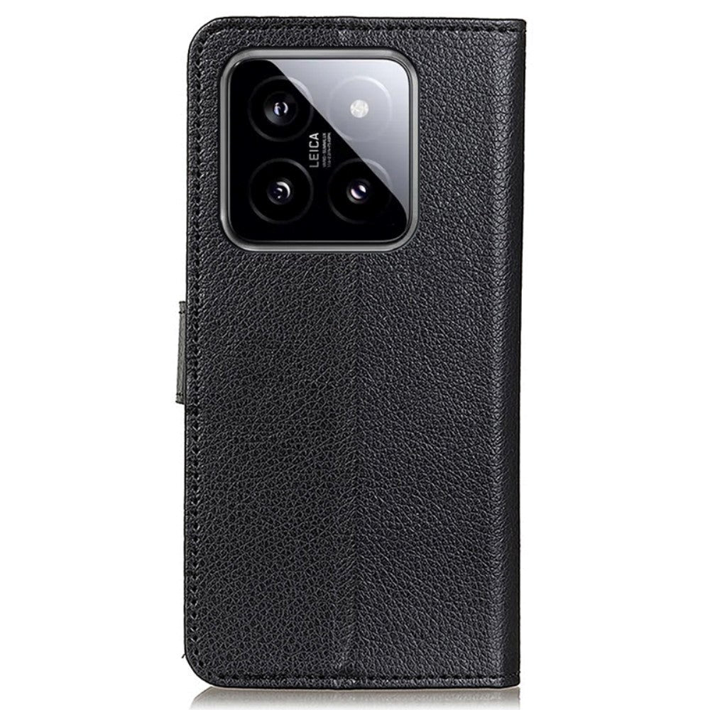 Xiaomi 14 Pro PU Litchi Skin Flip Deksel med Lommebok - Svart