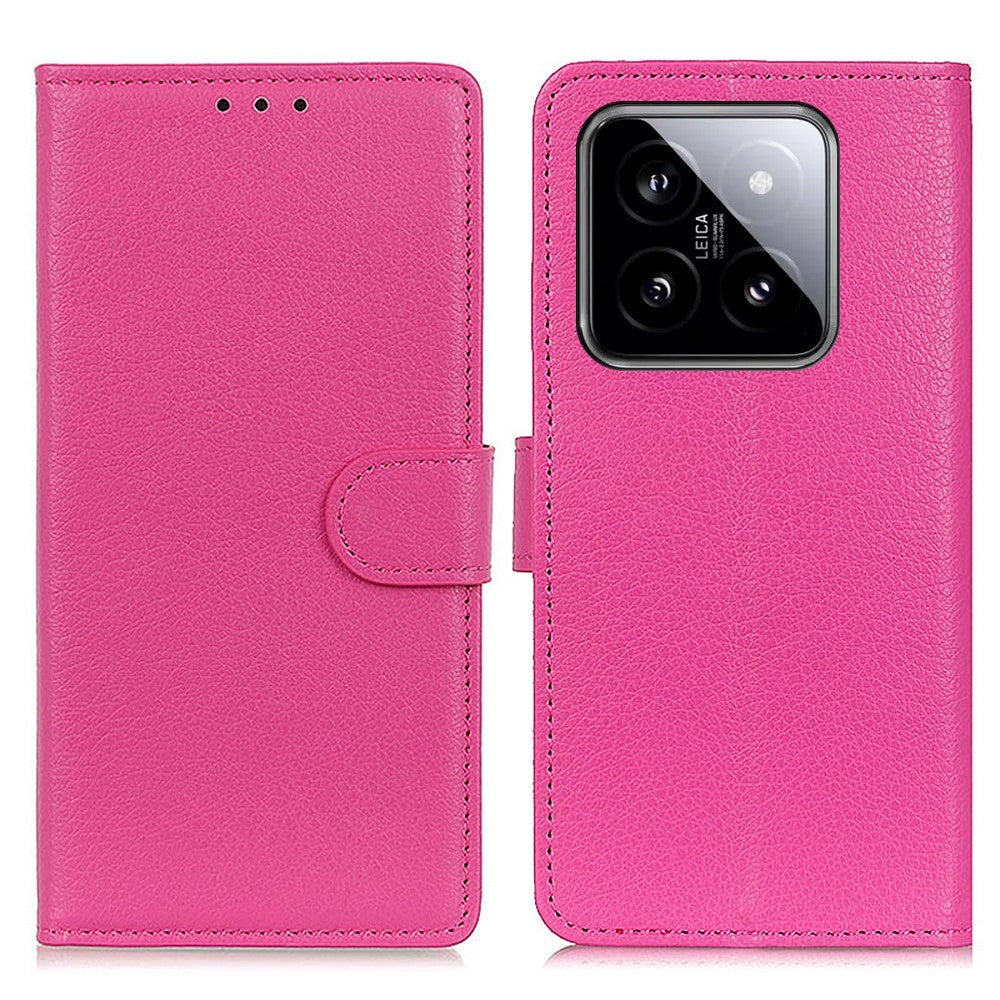 Xiaomi 14 Pro PU Litchi Skin Flip Deksel med Lommebok - Rosa