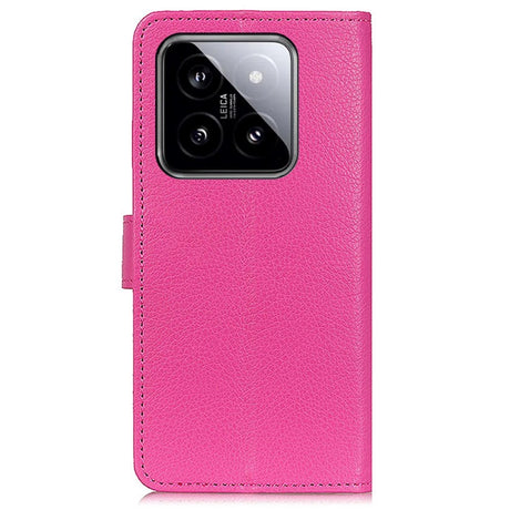 Xiaomi 14 Pro PU Litchi Skin Flip Deksel med Lommebok - Rosa