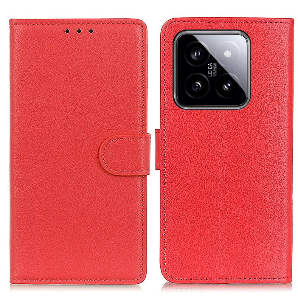 Xiaomi 14 Pro PU Litchi Skin Flip Deksel med Lommebok - Rød