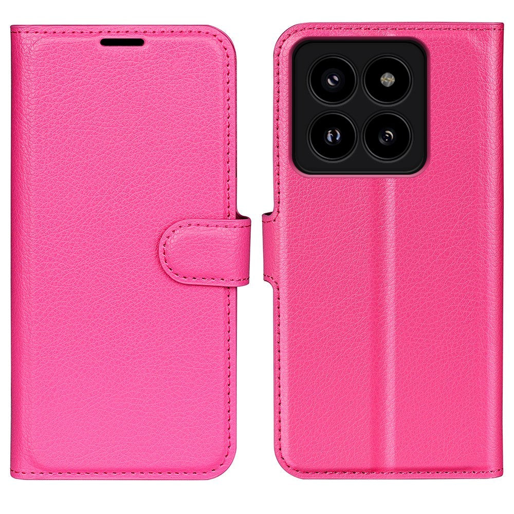 Xiaomi 14 Pro Kunstskinn Deksel m. Lommebok & Stativ - Pink