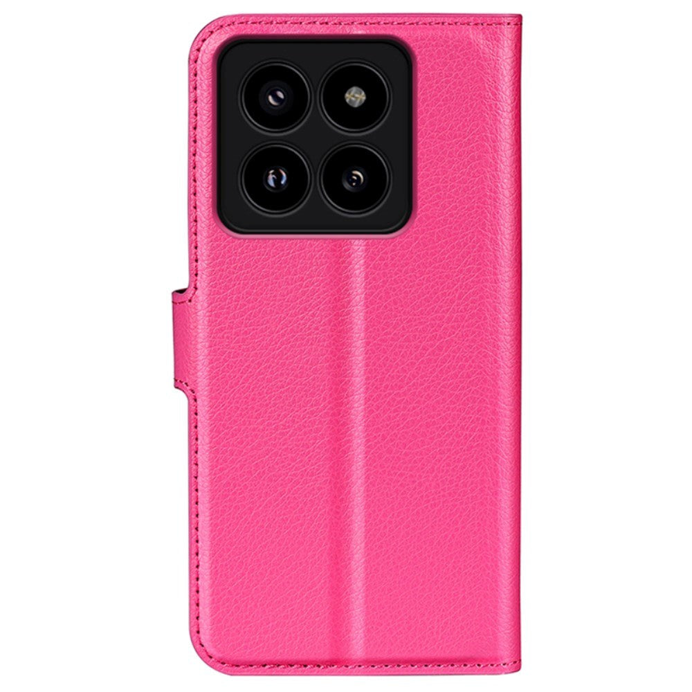 Xiaomi 14 Pro Kunstskinn Deksel m. Lommebok & Stativ - Pink