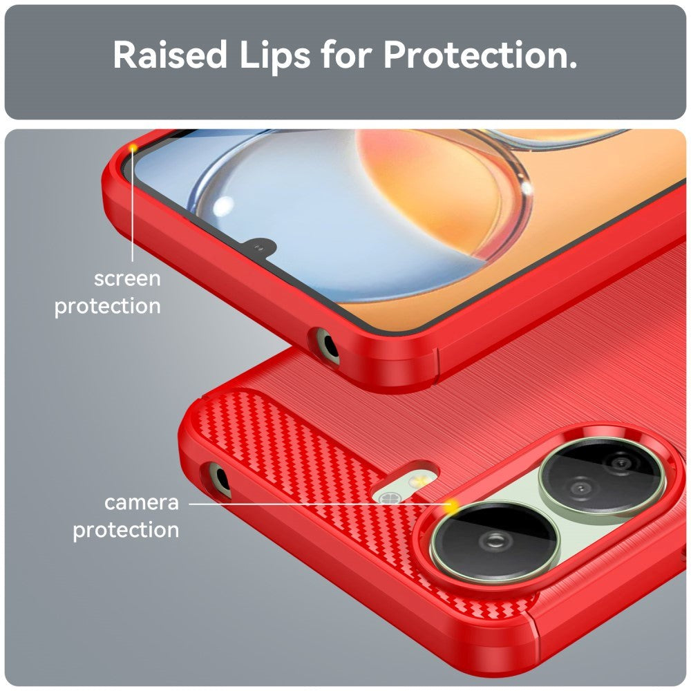 Xiaomi Redmi 13C Brushed Carbon Fiber Fleksibelt Plast Deksel - Rød