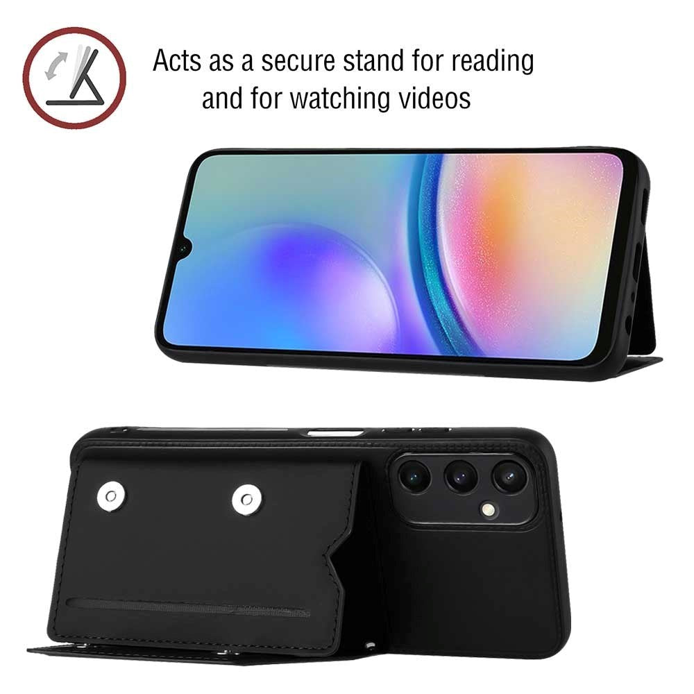 Samsung Galaxy A15 (5G) / A15 Skinndekket Plastdeksel med Lommebok og Stropp - Svart